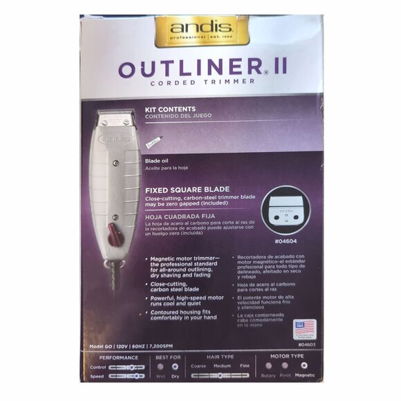 Andis 04603 Professional Outliner ll Square Blade Beard Trimmer - Blade Zero Gap - Picture 2 of 6